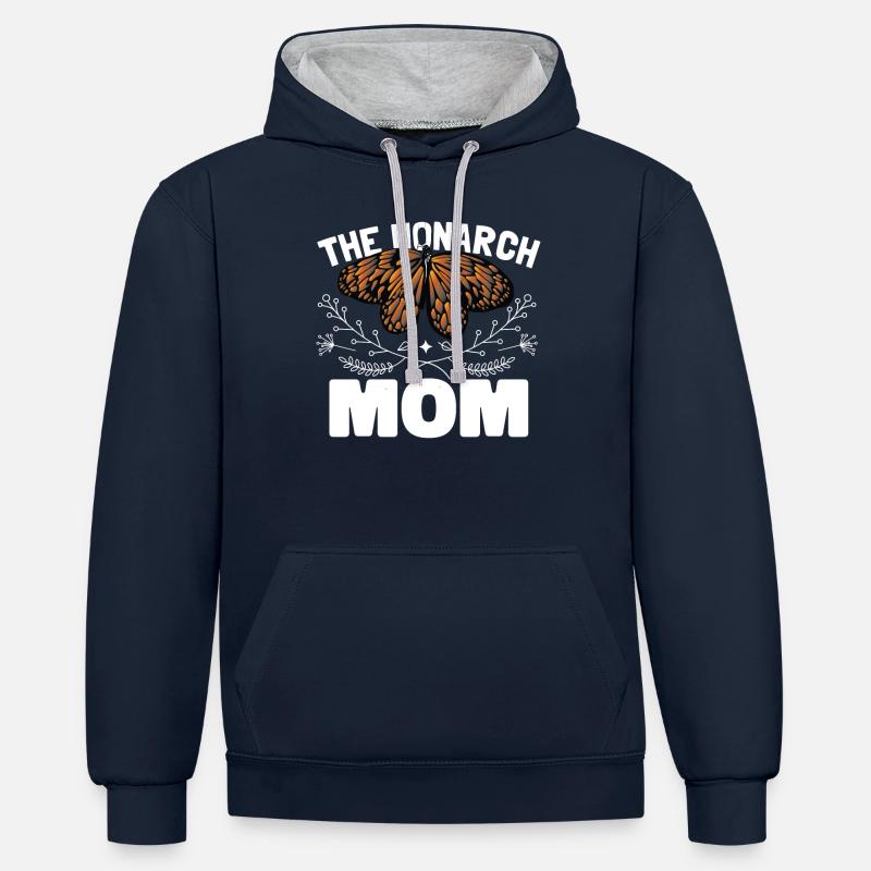 Monarque Papillon Maman - Sweat à capuche contrasté - bleu marine/gris chiné