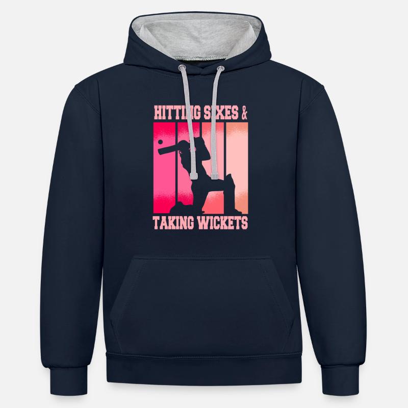 Joueuse de cricket drôle - Sweat à capuche contrasté - bleu marine/gris chiné