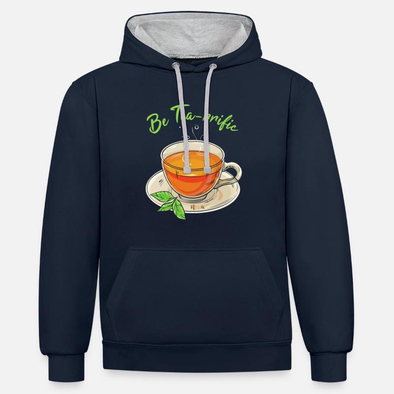 Jeu de mots à thé - Sweat à capuche contrasté - bleu marine/gris chiné