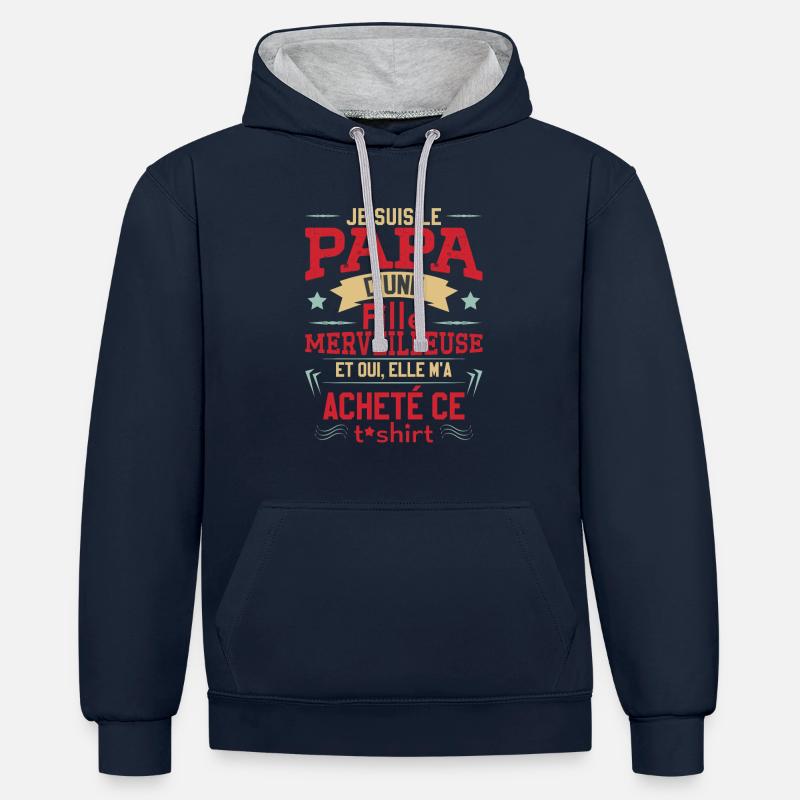 Fille Cadeau de Papa - Sweat à capuche contrasté - bleu marine/gris chiné