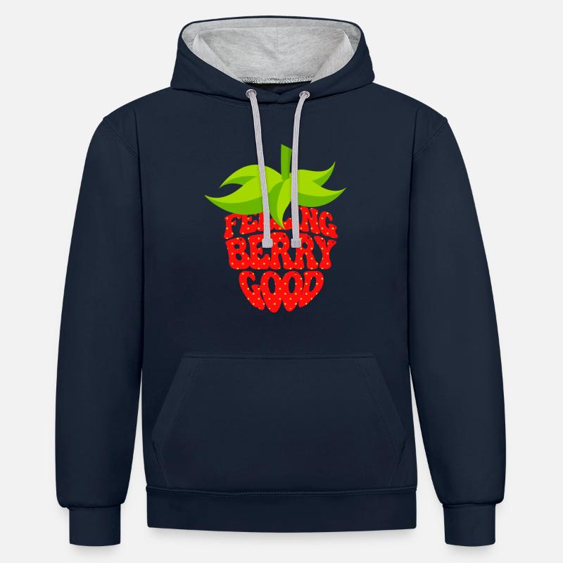 Fraise mignonne - Sweat à capuche contrasté - bleu marine/gris chiné