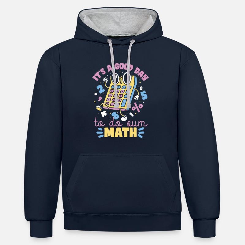 Citation d’un professeur de mathématiques - Sweat à capuche contrasté - bleu marine/gris chiné
