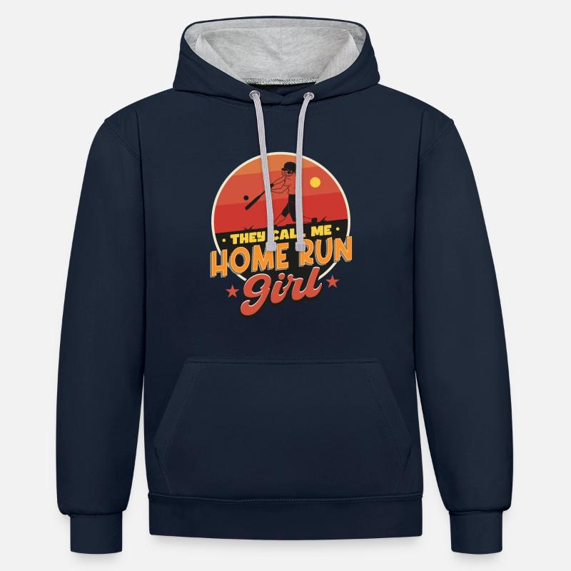 Home Run Girl - Sweat à capuche contrasté - bleu marine/gris chiné