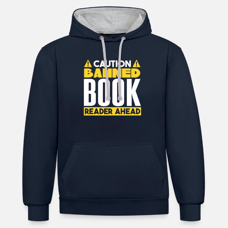 Banned Book Reader Ahead - Contrast hoodie - navy/heather grey