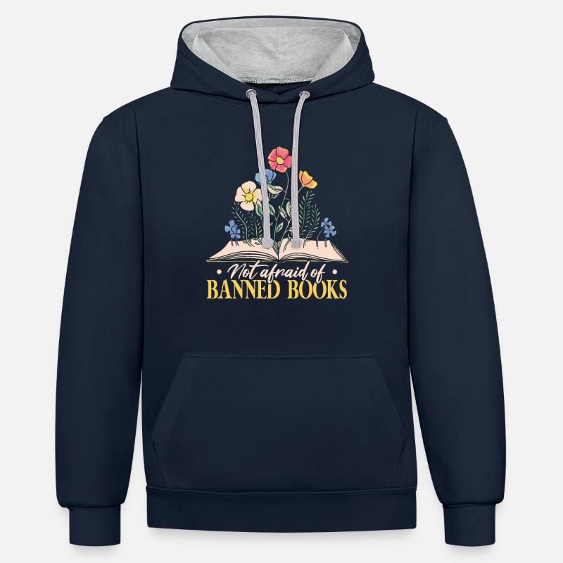 Lire des livres interdits - Sweat à capuche contrasté - bleu marine/gris chiné