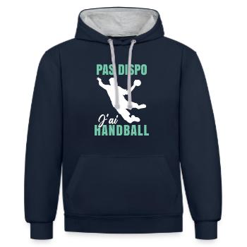 J'ai Handball Humour - Sweat à capuche contrasté - bleu marine/gris chiné - Devant - Nico (186cm)