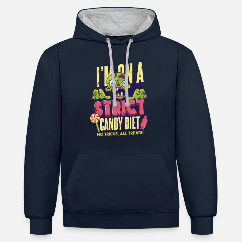 Bonbons d’Halloween zombies - Sweat à capuche contrasté - bleu marine/gris chiné