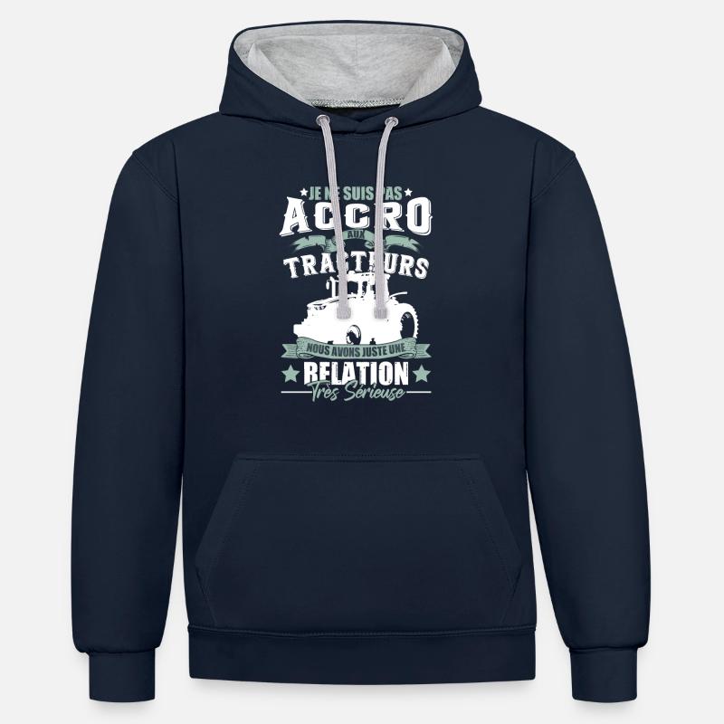 Dicton drôle de tracteur - Sweat à capuche contrasté - bleu marine/gris chiné
