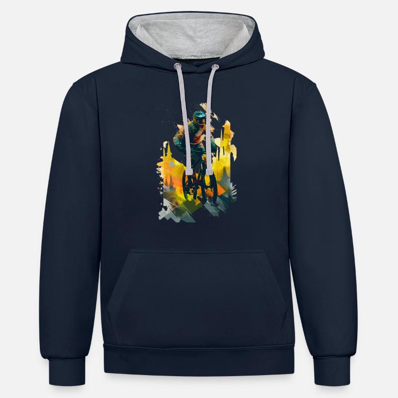 Résumé VTT Descente - Sweat à capuche contrasté - bleu marine/gris chiné