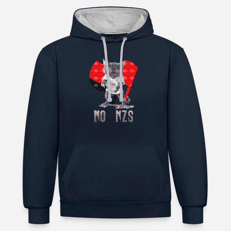 Cat no NZS Antifa - Sweat à capuche contrasté - bleu marine/gris chiné