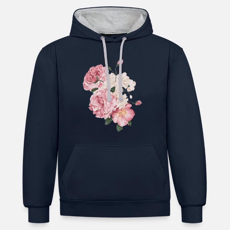 Roses roses - Sweat à capuche contrasté - bleu marine/gris chiné