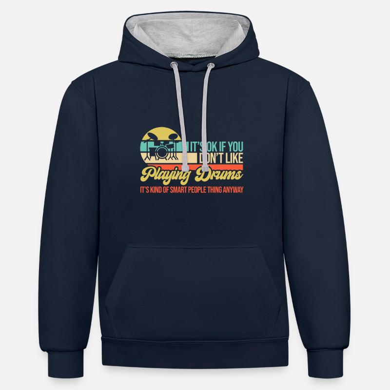 Schlagzeuger Schlagzeug Batteur - Sweat à capuche contrasté - bleu marine/gris chiné