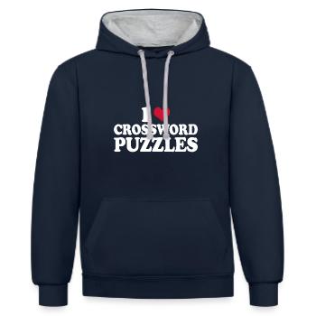 Kreuzworträtsel Rätsel J’adore les mots croisés - Sweat à capuche contrasté - bleu marine/gris chiné - Devant - Nico (186cm)