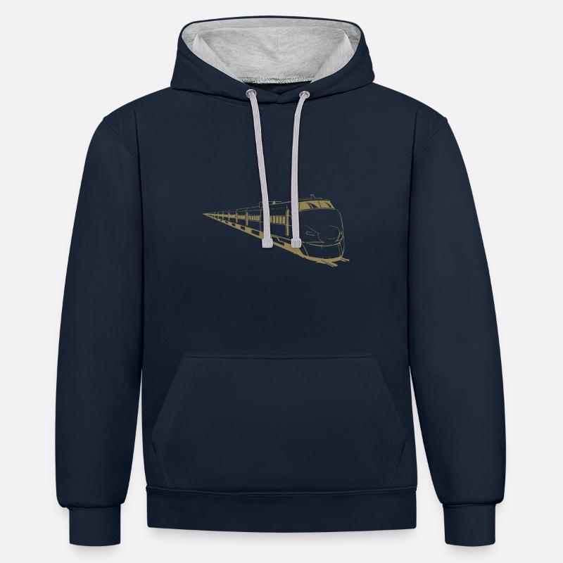 Conception de locomotives ferroviaires - Sweat à capuche contrasté - bleu marine/gris chiné