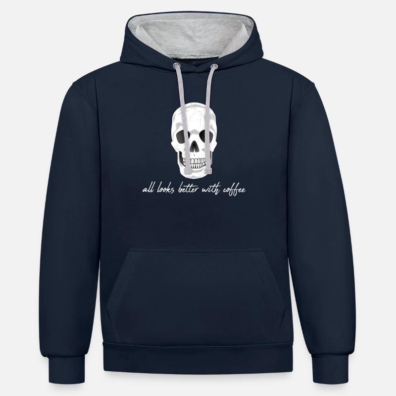 Caféine de café Crâne - Sweat à capuche contrasté - bleu marine/gris chiné