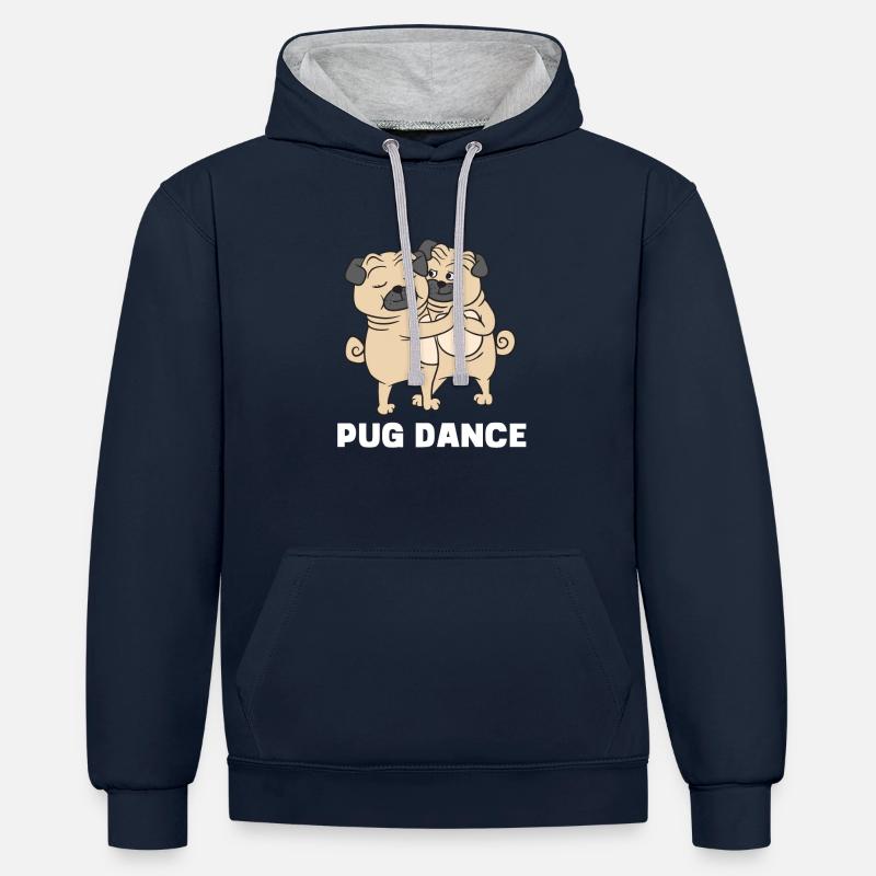Mops - Danses - pug dance - Sweat à capuche contrasté - bleu marine/gris chiné