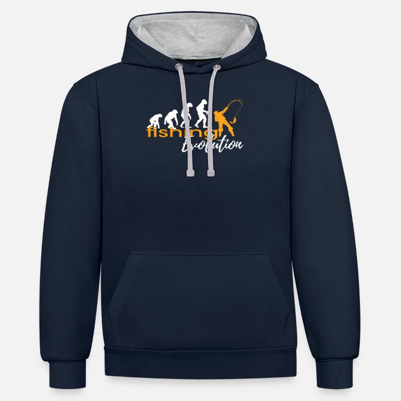 EVOLUTION DE LA PECHE - Sweat à capuche contrasté - bleu marine/gris chiné