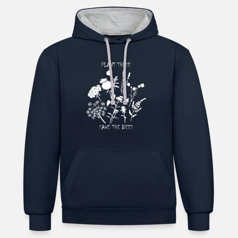 Fleurs - Sweat à capuche contrasté - bleu marine/gris chiné