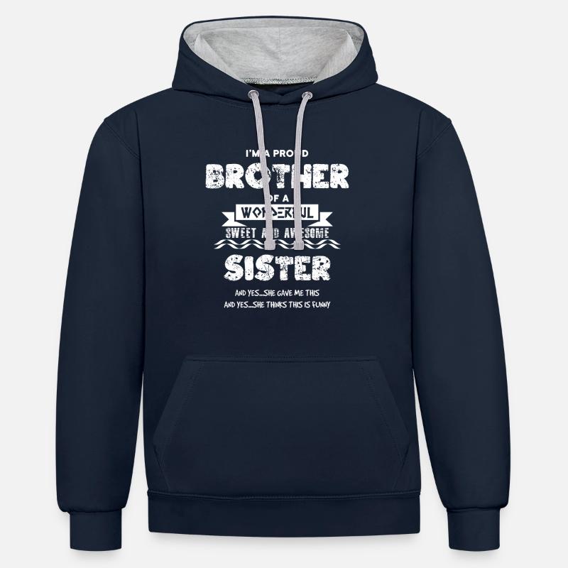 Fier frère - Sweat à capuche contrasté - bleu marine/gris chiné