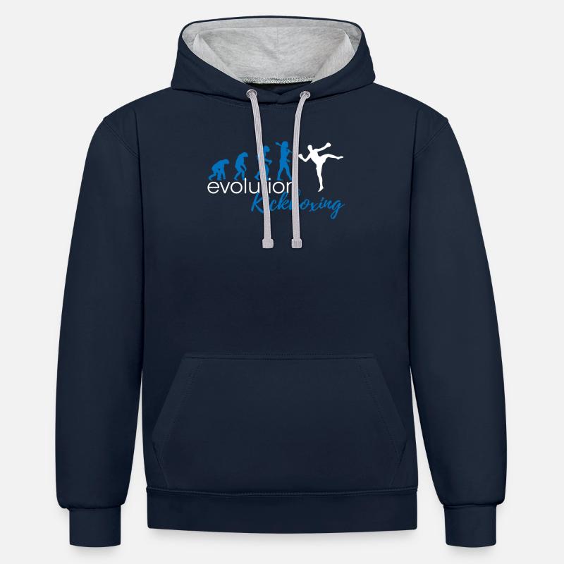 Kickboxing evolution - Contrast hoodie - navy/heather grey