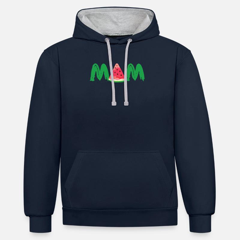 Maman - Mère - Maman - Mère - Chemise - Sweat à capuche contrasté - bleu marine/gris chiné