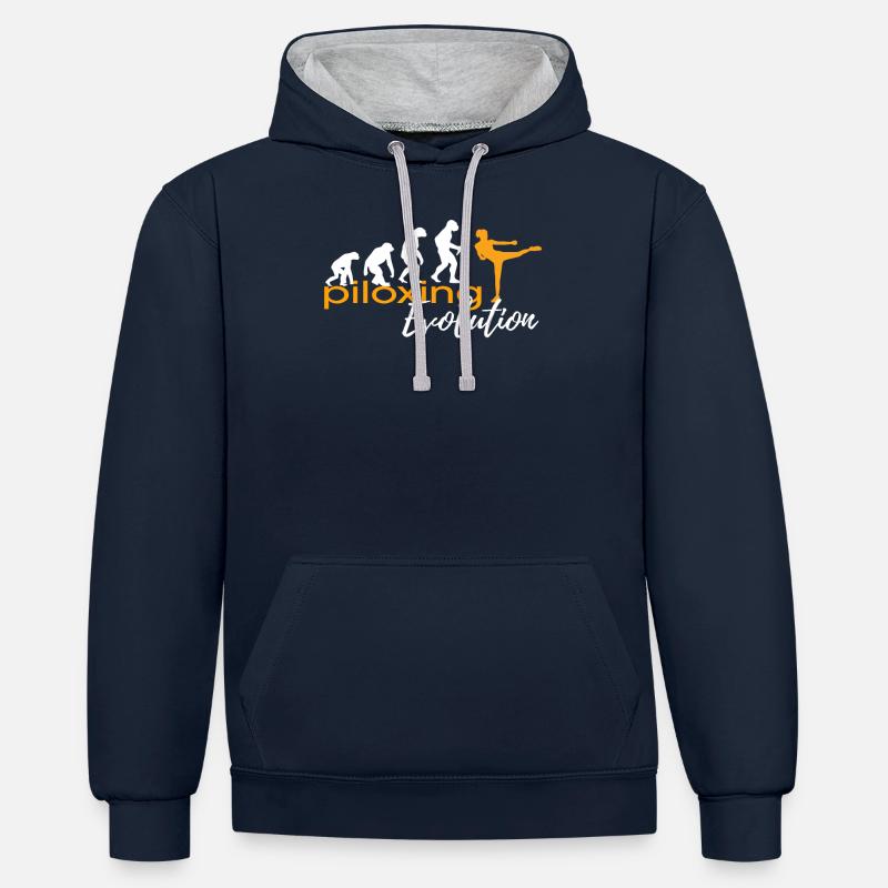 EVOLUTION DU PILOXING - Sweat à capuche contrasté - bleu marine/gris chiné