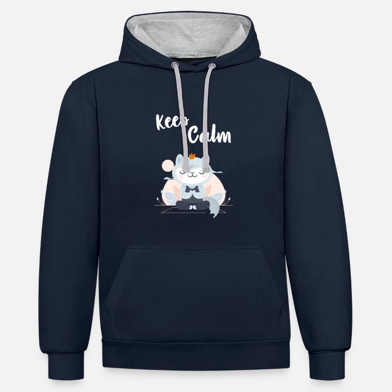Gardez le calme chat - Sweat à capuche contrasté - bleu marine/gris chiné