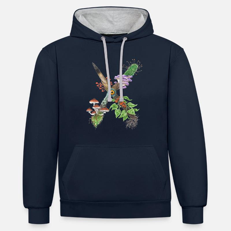 X-tinction / champignons - Sweat à capuche contrasté - bleu marine/gris chiné