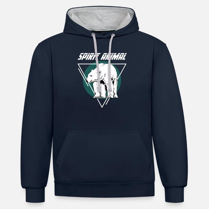 Ours blanc - Sweat à capuche contrasté - bleu marine/gris chiné