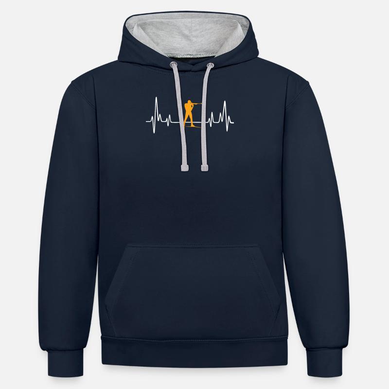 idée cadeau tee biathlon - Sweat à capuche contrasté - bleu marine/gris chiné
