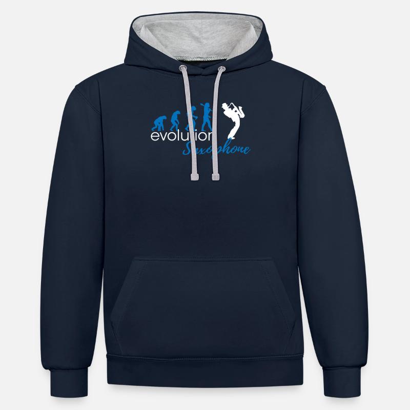 Évolution du saxophone - Sweat à capuche contrasté - bleu marine/gris chiné
