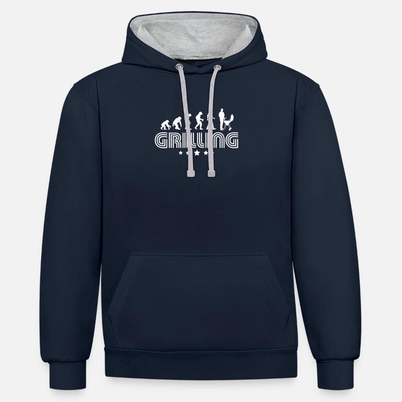 Évolution des grillades - Sweat à capuche contrasté - bleu marine/gris chiné