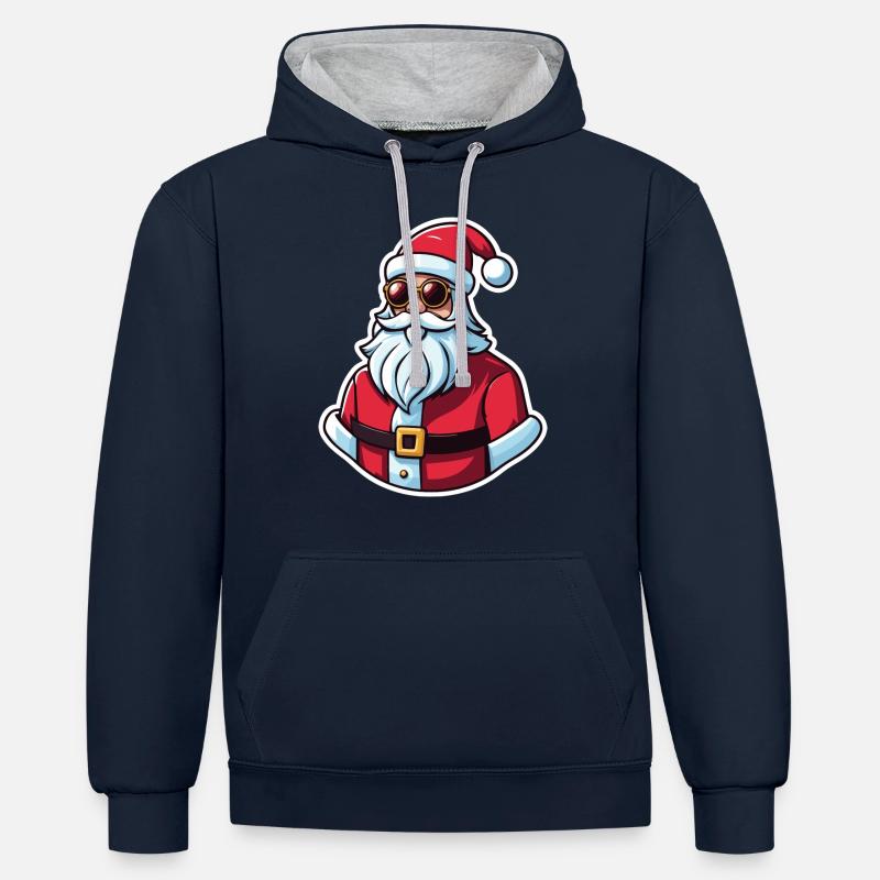 Père Noël Illustration - Sweat à capuche contrasté - bleu marine/gris chiné