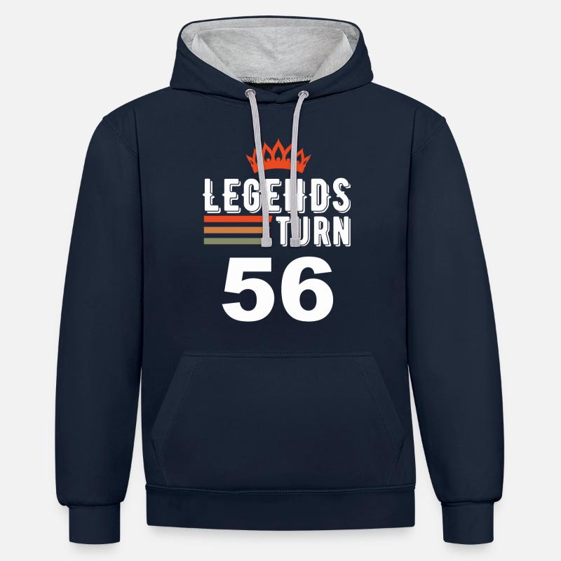 Les légendes ont 56 ans, 56 ans - Sweat à capuche contrasté - bleu marine/gris chiné