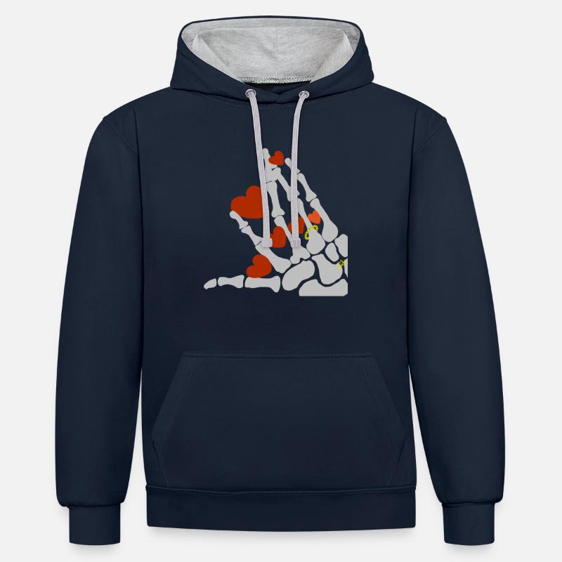 AMOUR ÉTERNEL - Sweat à capuche contrasté - bleu marine/gris chiné