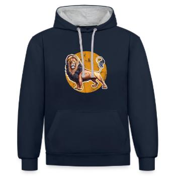 T-shirt Lion. Motif animal. - Sweat à capuche contrasté - bleu marine/gris chiné - Devant - Nico (186cm)
