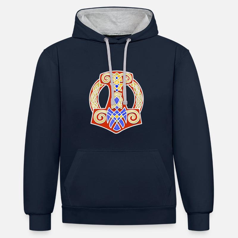 Marteau de Thor Mjölnir - Sweat à capuche contrasté - bleu marine/gris chiné