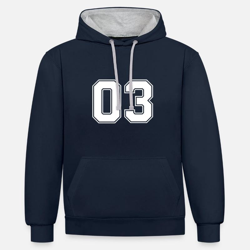 Numéro 03 - Sweat à capuche contrasté - bleu marine/gris chiné