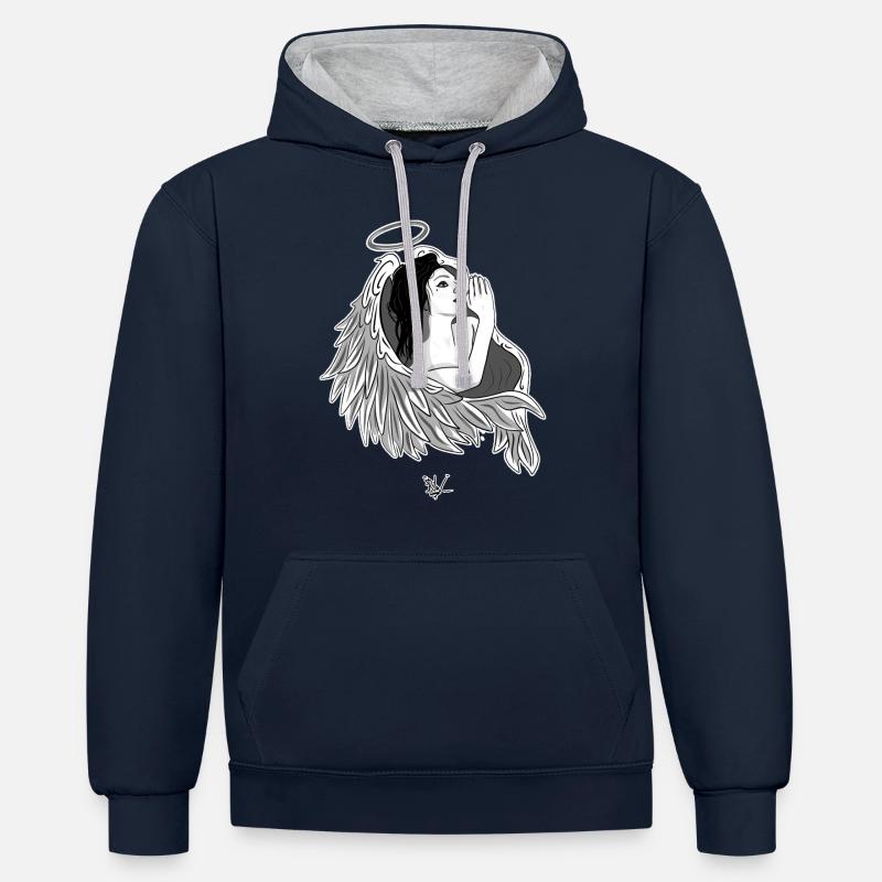 Murmure d’Ange - Sweat à capuche contrasté - bleu marine/gris chiné