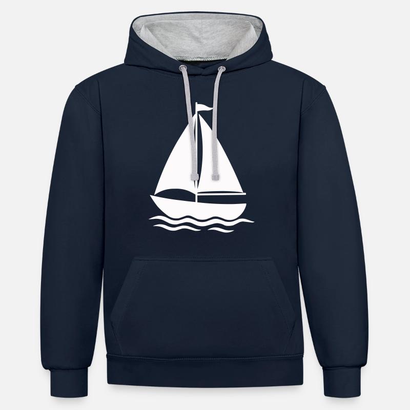 voilier - Sweat à capuche contrasté - bleu marine/gris chiné