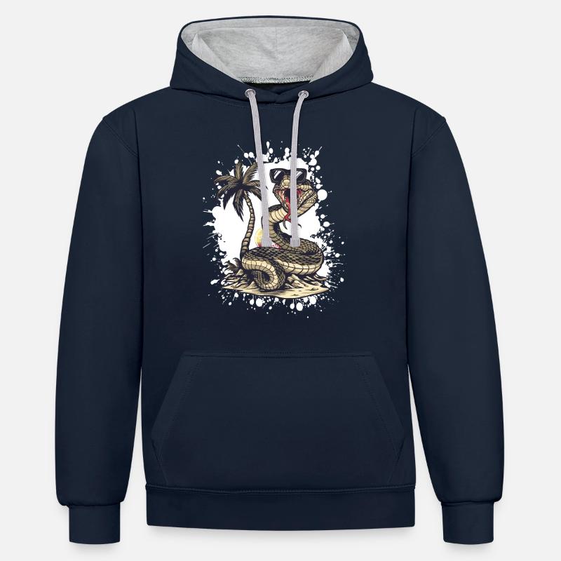 Serpent Cobra Island Palm - Sweat à capuche contrasté - bleu marine/gris chiné