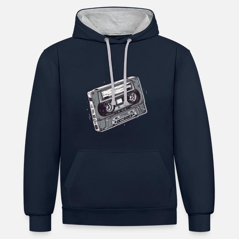 Ancienne cassette compacte - Sweat à capuche contrasté - bleu marine/gris chiné