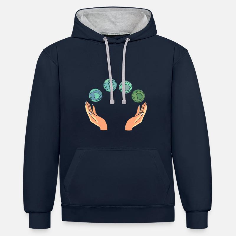 Rette die Erde Umweltschützer - Kontrast-Hoodie - Navy/Grau meliert