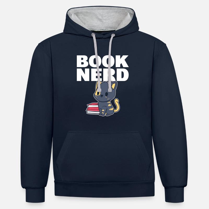 Livre Nerd Avid Reader - Sweat à capuche contrasté - bleu marine/gris chiné
