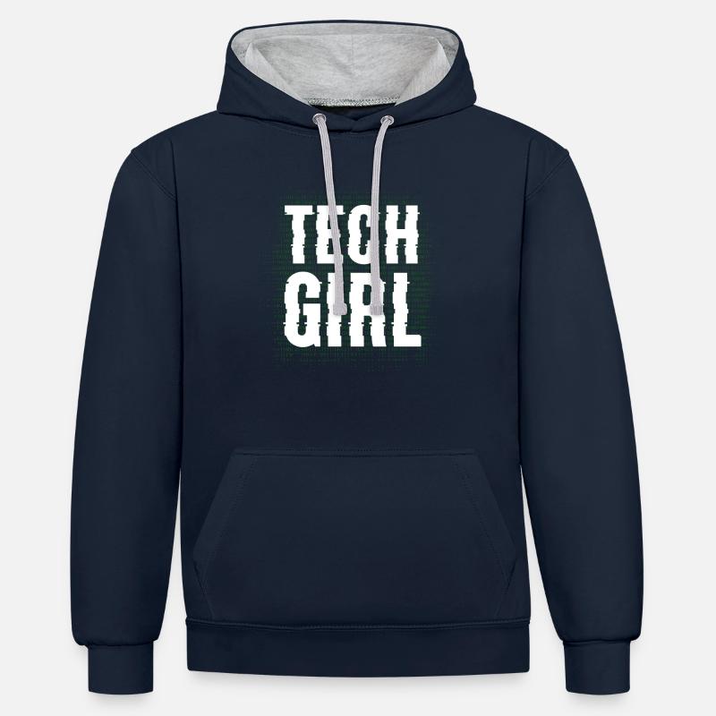 Tech Girl Programmiererin - Kontrast-Hoodie - Navy/Grau meliert
