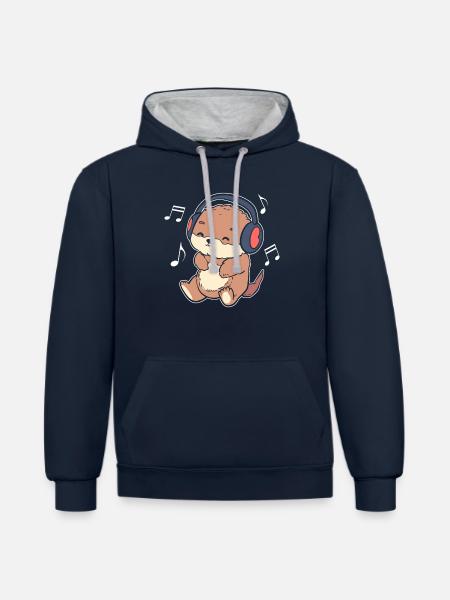 Musikliebhaber Otter Komponist - Kontrast-Hoodie - Navy/Grau meliert