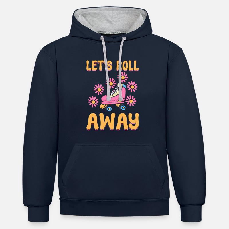 Coole Rollschuhe Eisbahn - Kontrast-Hoodie - Navy/Grau meliert