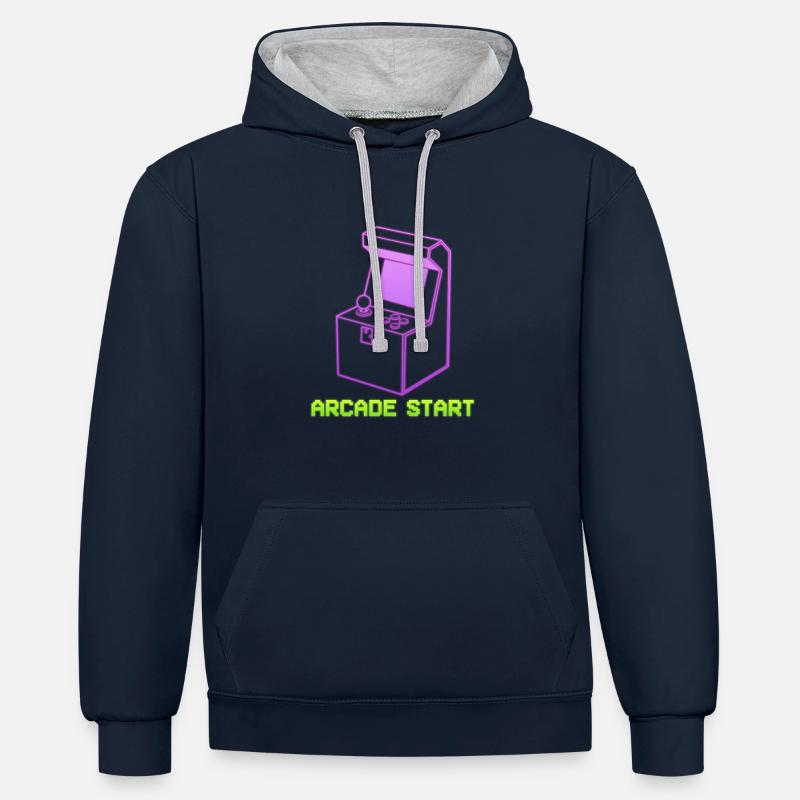 Arcade Start Computerfreak - Kontrast-Hoodie - Navy/Grau meliert