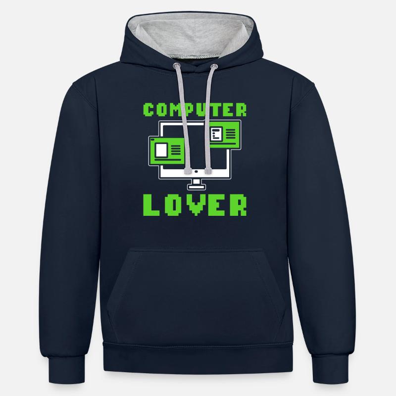 Computer Lover Computertechniker - Kontrast-Hoodie - Navy/Grau meliert