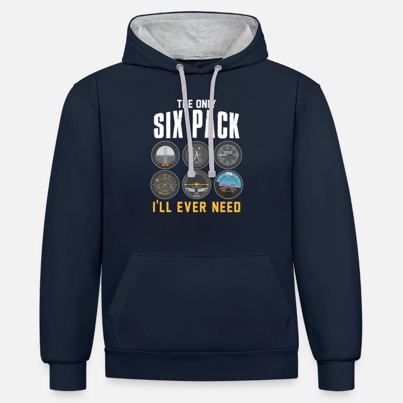 Six Pack Pilot Flugzeug - Kontrast-Hoodie - Navy/Grau meliert
